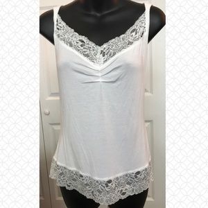 White Caché Lace Trim Tank Top (M)